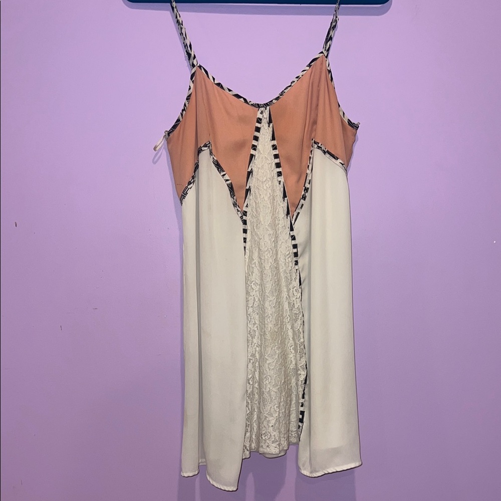 Chic Spaghetti Strap Dress in Peach and Cream